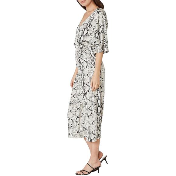 BB DAKOTA Lines in the Sun Python Snake Print Satin Jumpsuit Surplice Black Gray - Picture 2 of 13